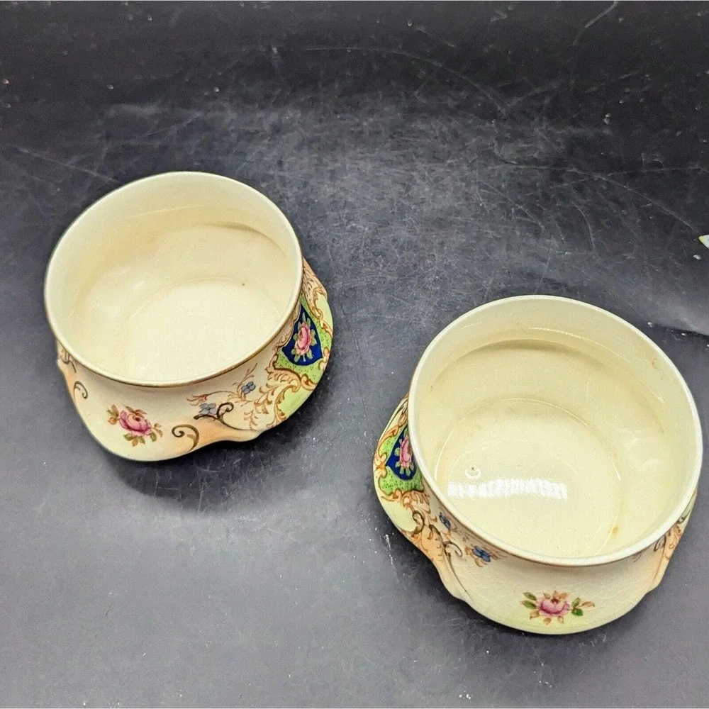 Set/2 Vintage CROWN DUCAL WARE Covered Dresser Box Hair Receiver Verona Rose